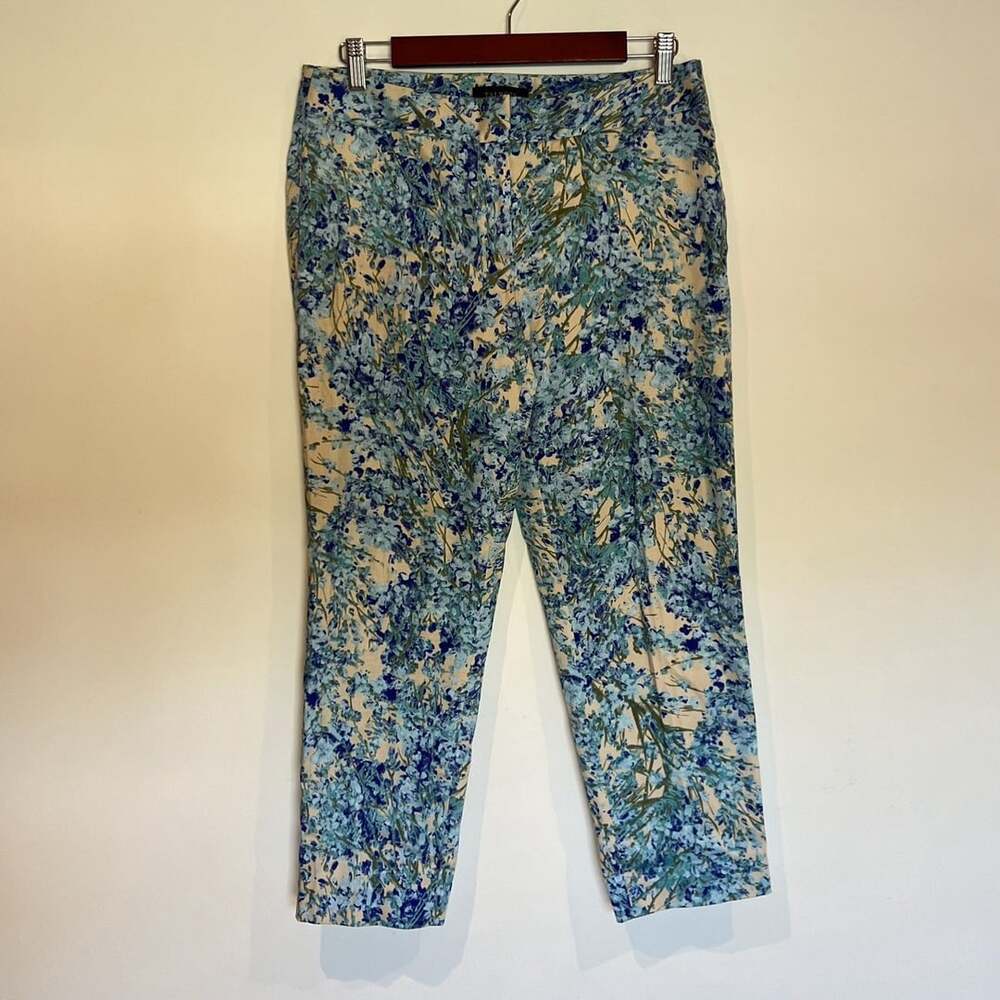 Talbots Signature Ankle Pants Women's 6P Blue Stretch Floral Artsy Feminine